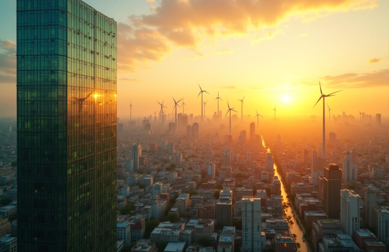 Paisaje urbano sostenible con energía renovable